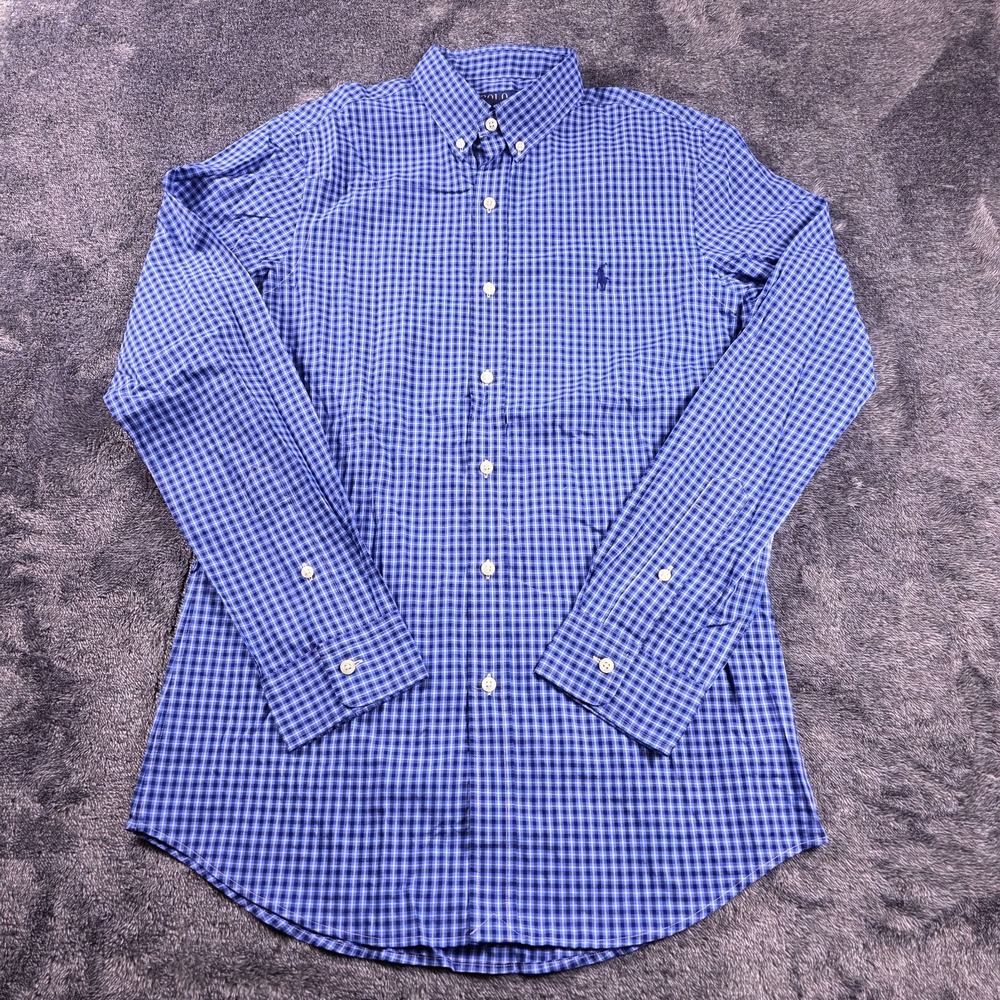 Polo Ralph Lauren Slim Fit Plaid Shirt Mens Small 15 Blue Pony